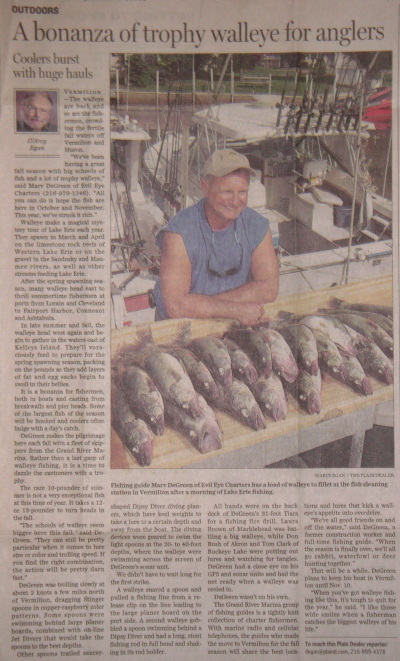 Scan of Cleveland Plain Dealer article - A bonanza of trophy walleye for anglers